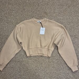 Agolde Kit Shrunken Crewneck Beige Cropped Sweatshirt Size XS NWT